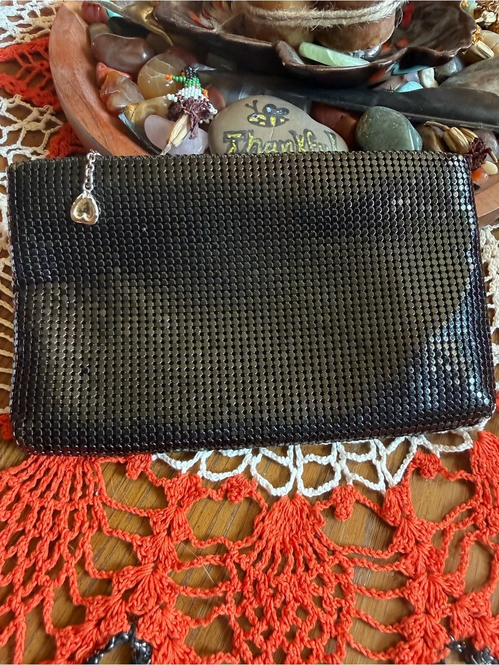 Vintage 1980s Whiting & Davis Black Metal Mesh Evening Clutch Purse